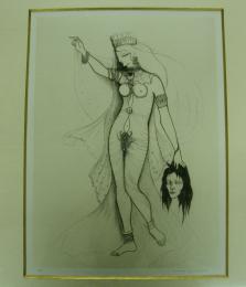 小林ドンゲ　版画　タイトル不明(仮:女性と首)